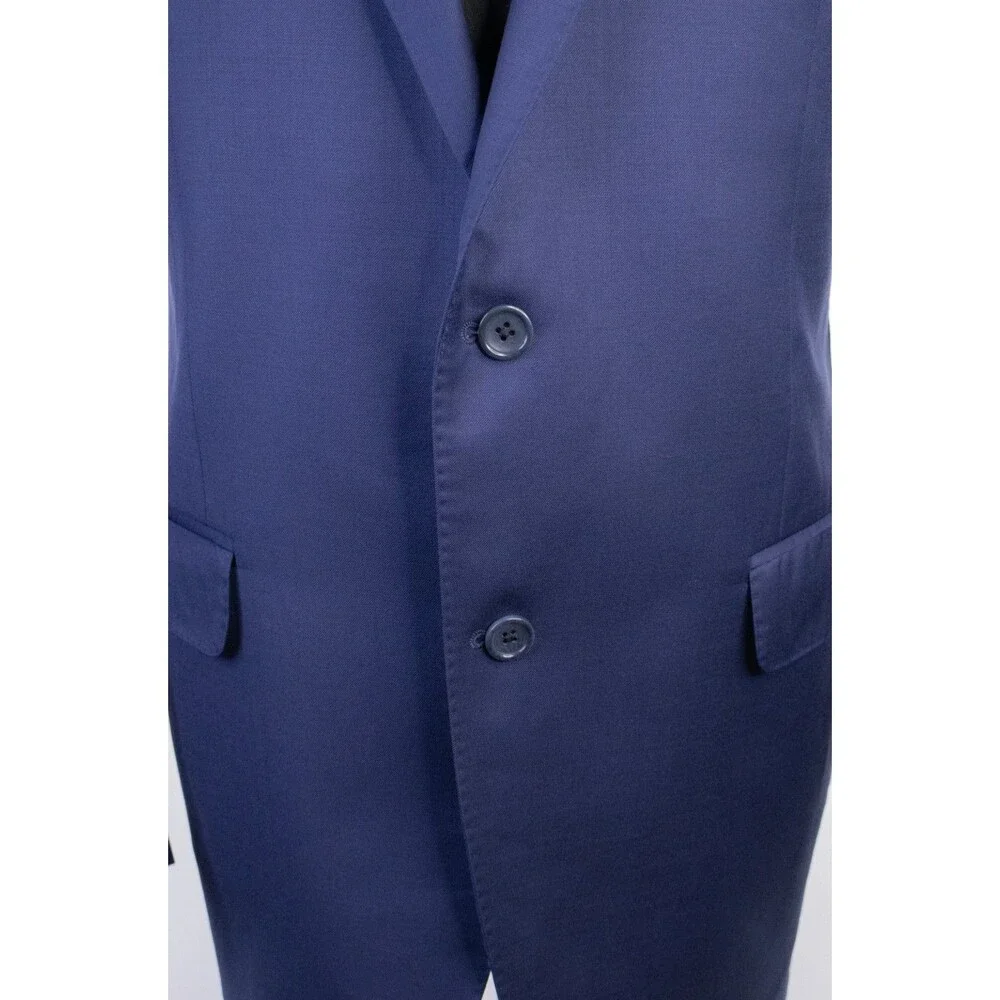 Coppley 2-Pcs Solid Navy Blue Suit 100's Wool Blazer Jacket Sz 44T Pants 38X33